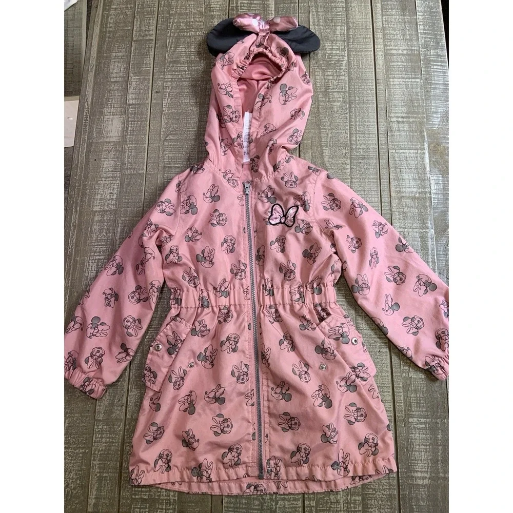 Disney Junior Minnie Mouse Jacket Girls Size 4T Pink Hooded Zip Ears Bow Toddler